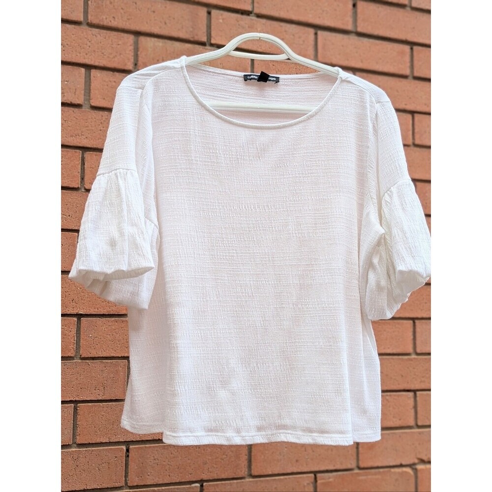Cable & Gauge Women's (Medium) Ivory Textured Top w/Bubble/Puff Sleeves